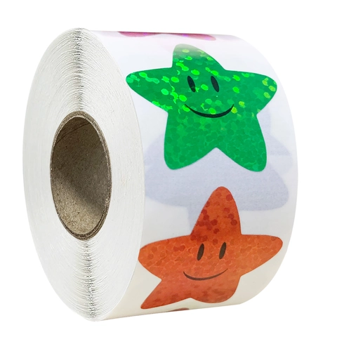 Glitter Laser Stella Faccia Sorridente Premio Adesivi Rotolo Multicolore Olografico Etichette Adesive Per Studenti Aula Bambini Cancelleria Arredo
