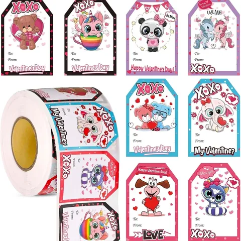 Valentine's Day Heart Gift Stickers Kraft Paper Adhesive Labels Romantic Cartoon Animal Labels For Present Wrapping Party Decor