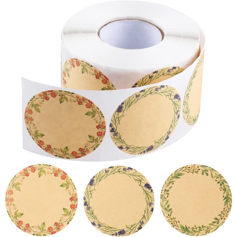 Kraftpapier Thank You Aufkleber Rund Blumenkranz Dekorative Etiketten Für Backen Geschenke Einmachen Scrapbooking Selbstklebend Beschreibbar
