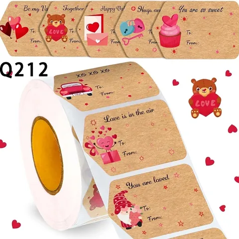 Valentine's Day Heart Gift Stickers Kraft Paper Adhesive Labels Romantic Cartoon Animal Labels For Present Wrapping Party Decor