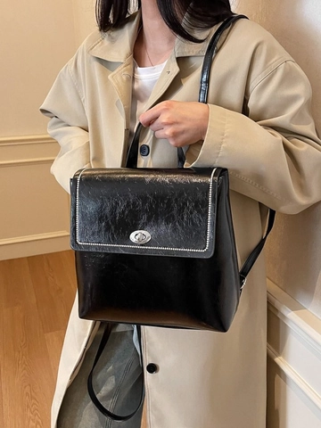 Mochila de Cuero PU de Color de Contraste Vintage para Mujer 2025 Moda de Gama Alta Bolso Escolar Versátil Casual para Viaje