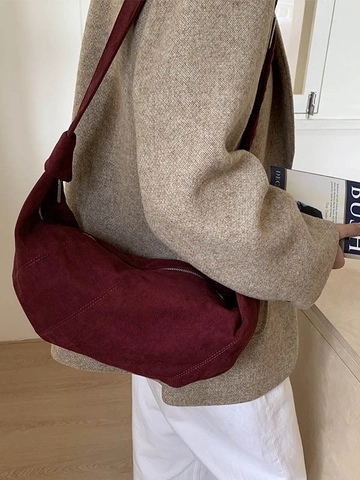 Retro Wildleder PU Hobo Tasche Für Damen 2025 Neue Lässige Große Kapazität Schulter Umhängetasche Tragetasche Knoten Riemen Sichtbare Nähte