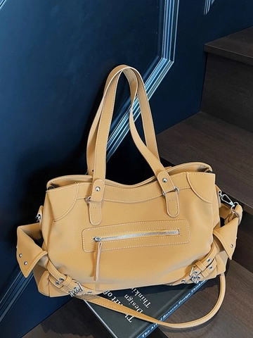 Women Moto Style Large Capacity PU Leather Tote Bag Rivet Decorative Zipper Shoulder Crossbody Bag Fashion Commuter Handbag