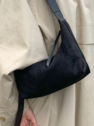 Vintage Korean PU Suede Texture Hobo Bag For Women Minimalist Stitching Solid Color Shoulder Crossbody Bag Commuter Purse