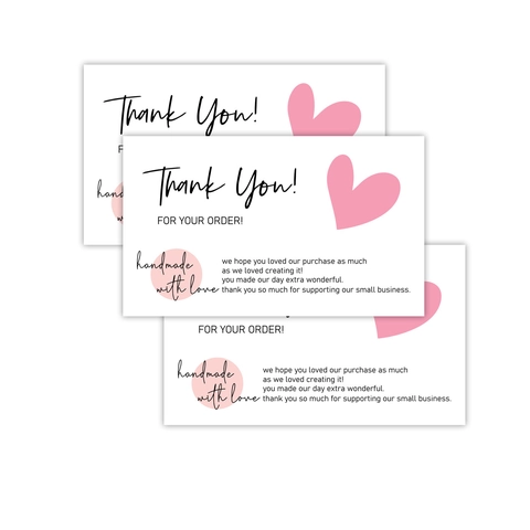 Thank You Supporting My Small Business Cards Blush Pink White Handmade With Love Hearts Business Package Insert Cards