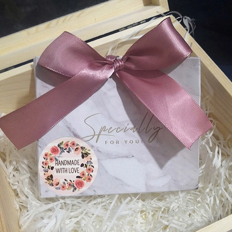 Adesivi Ghirlanda Floreale Handmade With Love Carta Kraft Tonda Etichette Autoadesive per Confezioni Regalo Panetteria Cancelleria Decorativa
