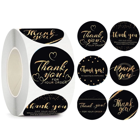 Schwarz Goldfolie Thank You Aufkleber Rolle Für Small Business Verpackung Siegel Etiketten Rund Gestrichenes Papier Deko Sticker