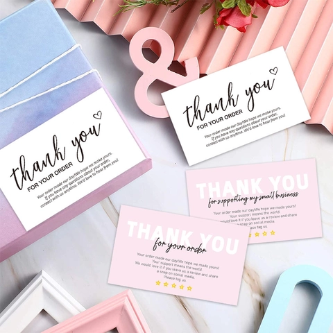 Business Thank You For Your Order Cards Modern Heart Pattern Coated Paper Feedback Appreciation Note For Online Sellers