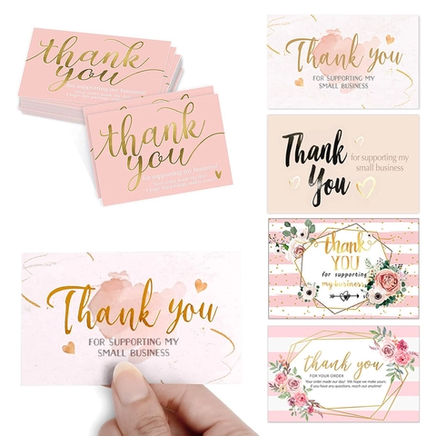 Business Thank You Cards For Supporting My Small Business Coated Paper Floral Geometric Heart Greeting Label Cards