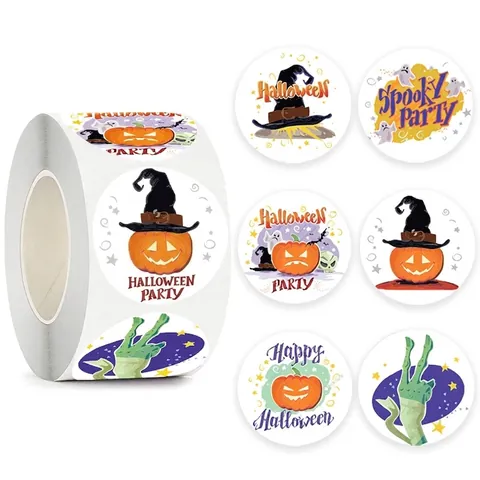 Rotolo di Adesivi di Halloween per Bambini Zucca Fantasma Animali Etichette Autoadesive Decorative per Festa di Halloween