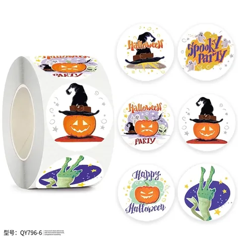 Rotolo di Adesivi di Halloween per Bambini Zucca Fantasma Animali Etichette Autoadesive Decorative per Festa di Halloween