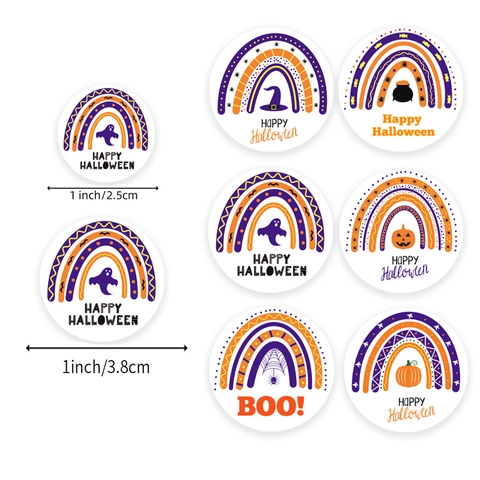 Rotolo di Adesivi di Halloween per Bambini Arcobaleno Zucca Fantasma Cappello da Strega Etichette Adesive Decorative per Confezioni Regalo Festa Decorazione