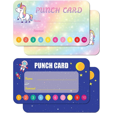 Unicorn And Astronaut Reward Punch Cards For Kids Behavioral Incentive Double Sided Coated Paper Cards For School Teachers Students