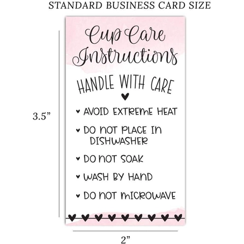 Cartes Instructions Entretien Gobelets Cœur Aquarelle Rose Pour Petites Entreprises Lavage à La Main Uniquement