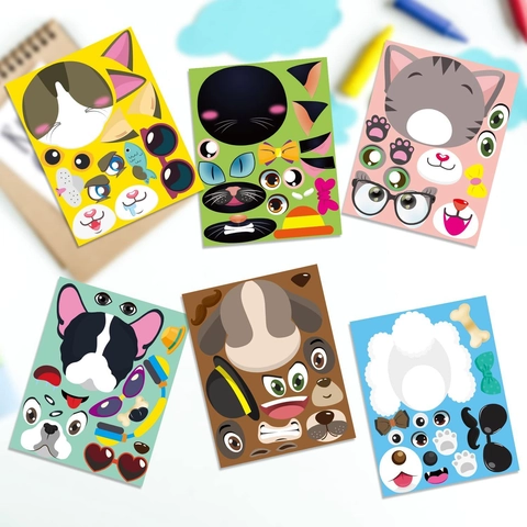 DIY Cartoon Tiergesicht Aufkleber Hund Und Katze Ausdruck Abziehbilder Für Kinder Kreatives Lernen Aktivität Belohnungen Süße Schreibwaren