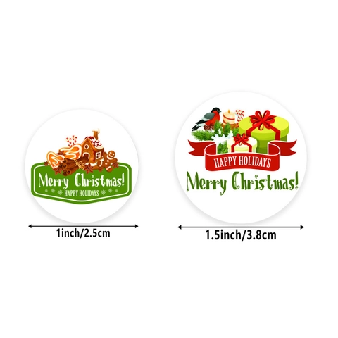 Pegatinas de Papel Kraft de Feliz Navidad Redondas Etiquetas de Happy Holidays para Decoración de Envoltura de Regalos Rollo
