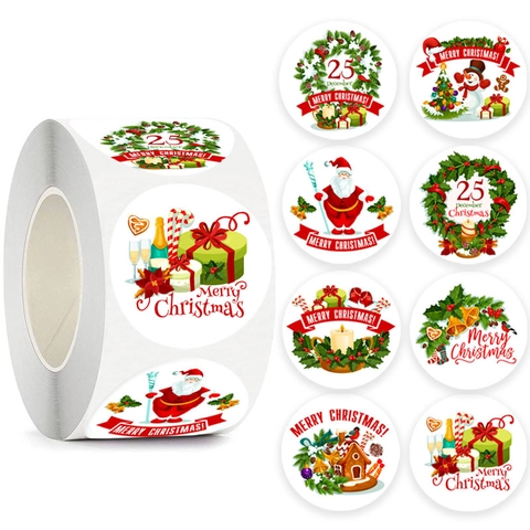Rotolo di Adesivi Buon Natale in Carta Kraft Etichette Sigillanti Rotonde per Decorazione Regali Cancelleria per Feste