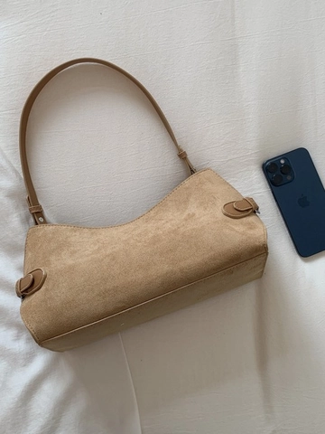 Vintage Suede Underarm Bag For Women Minimalist Faux Suede Shoulder Bag Buckle Detail Fashion Solid Color Satchel Bag
