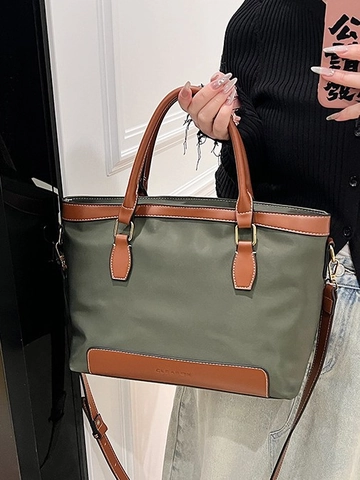 Μεγάλης Χωρητικότητας Νάιλον Τσάντα Tote για Γυναίκες Patchwork Δερμάτινη Τσάντα Χειρός Casual Τσάντα Ώμου Με Ρυθμιζόμενο Λουράκι