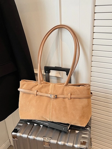 Borsa Tote in Pelle Scamosciata Grande Capacità Borsa a Tracolla Minimalista Vintage con Fibbia in Metallo per Donna