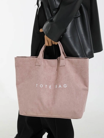 Borsa Tote Donna Grande Capacità in PU Con Stampa di Lettere Semplice Moda Ufficio Pendolare Tinta Unita