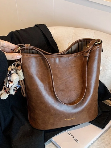 Vintage Damen PU Leder Eimertasche Große Kapazität Retro Schulter Hobo Tasche Hochwertige Unterarm Tote Bag Stilvolle Straße Handtasche