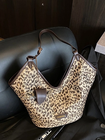 Mode Damen PU-Wildleder Große Einkaufstasche Trendige Schultertasche Mit Leopardenmuster Elegante Hobo Handtasche Für Pendler