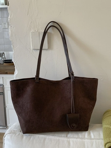 Bolso Tote Vintage De Ante Sintético Para Mujer Gran Capacidad Bolso De Hombro Minimalista Bolso De Mano Commuter Color Sólido
