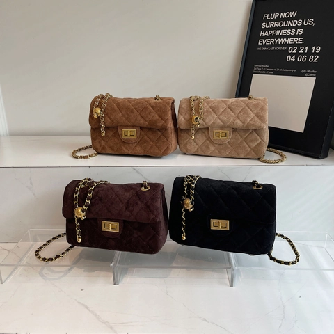 Borsa a Spalla Vintage in Velluto Trapuntato a Diamante da Donna Moda Tracolla con Sfera Metallica Regolabile Borsa a Patta Quotidiana