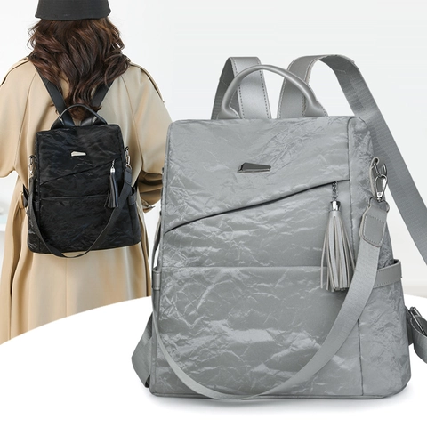 Damen Mode Falten Rucksack Hohe Kapazität Leicht Reise Rucksack Mit Quaste Diebstahlsicher Pendler Weicher Stoff Tasche