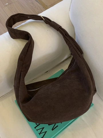 Bolso Hobo de Gamuza de Gran Capacidad para Mujer Bolso de Bandolera Retro en Forma de Dumpling Bolso de Hombro Casual de Color Sólido Con Correa Ajustable