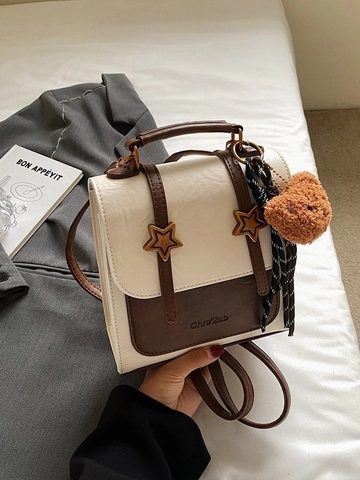 Dames Retro PU Leer Mini Rugzak Crossbody Tas Met Ster Gesp En Pluche Beer Koreaanse Stijl Kleine Schoudertas Voor Woon-werkverkeer