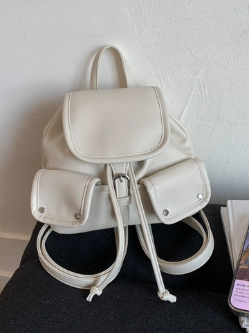 Zaino Mini in Pelle PU Vintage per Donna Cuciture a Contrasto Fashion Piccolo Zainetto con Coulisse a Lembo per Scuola Viaggio