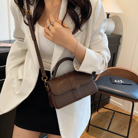 Damen Retro PU Leder Kleine Quadratische Tasche Urban Minimalistische Umhängetasche 2025 Herbst Mode Handtasche Täglich Pendeln