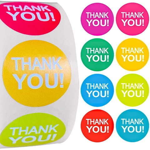 Multi-Color Circular Thank You Stickers Bulk Roll Adhesive Sealing Labels For Gift Box Envelope Business Packaging Decor