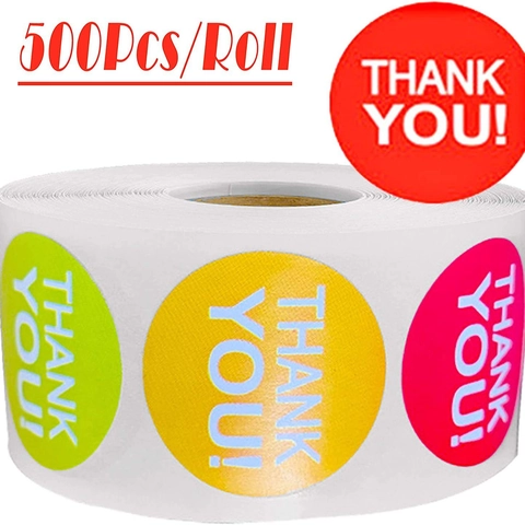 Multi-Color Circular Thank You Stickers Bulk Roll Adhesive Sealing Labels For Gift Box Envelope Business Packaging Decor