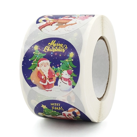 Christmas Kraft Paper Stickers Roll Merry Christmas Santa Snowman Round Sealing Labels For Gift Box Envelope Holiday Decor