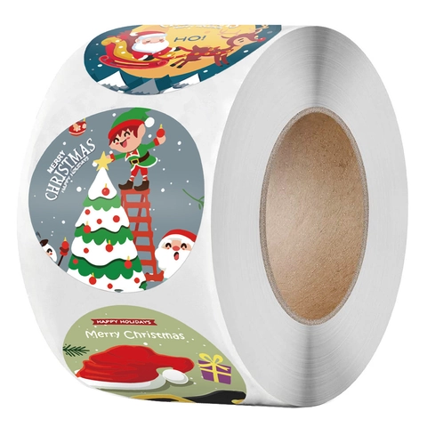 Christmas Round Roll Stickers Kraft Paper Labels Merry Christmas Happy Holidays Decorative Tags For Gift Wrapping Sealing