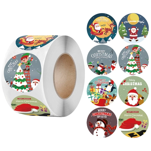 Christmas Round Roll Stickers Kraft Paper Labels Merry Christmas Happy Holidays Decorative Tags For Gift Wrapping Sealing