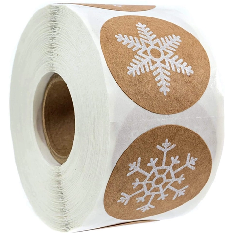 Runde Kraftpapier Schneeflocke Weihnachten Versiegelung Etiketten Für Geschenkbox Umschlag Grußkarten Feiertag Dekoration Braun