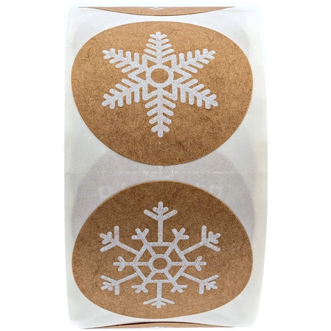 Runde Kraftpapier Schneeflocke Weihnachten Versiegelung Etiketten Für Geschenkbox Umschlag Grußkarten Feiertag Dekoration Braun