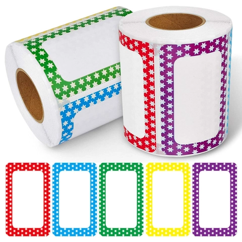 Etichette per Nomi con Bordo a Stella Multicolore per Bambini Studenti Scrittura Stampa Adesivi per Classificazione Etichette in Carta Kraft Autoadesive