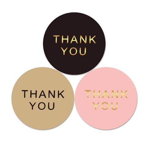Etichette Adesive Thank You in Foglia d'Oro Rotolo Nero Tondo Adesivi Sigillanti Decorativi per Confezioni Regalo Matrimonio Festa Affari Cancelleria