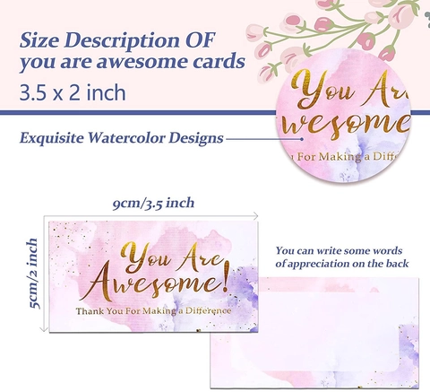 Watercolor Motivational Thank You Note Cards You Rock You Are Awesome For Employee Student Teacher Graduation Office Classroom