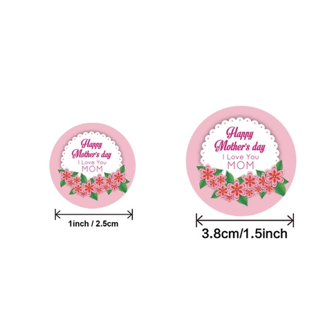 Runde Happy Mothers Day Kraftpapier Aufkleber Rolle Blumen Herz Druck Selbstklebende Geschenkverpackung Siegel Etikett Dekoration