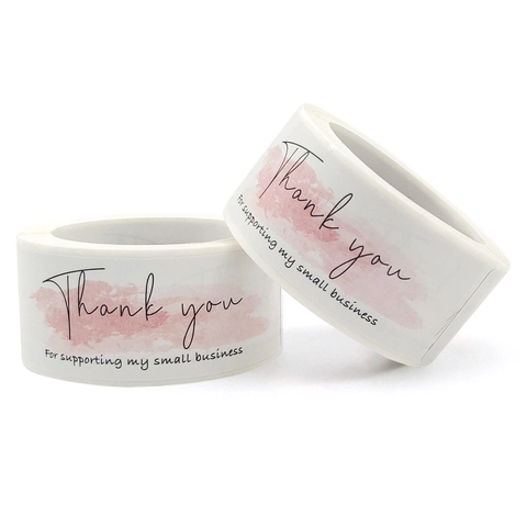 Thank You For Supporting My Small Business Stickers Pink Watercolor Rectangle Adhesive Labels For Gift Packaging Seals
