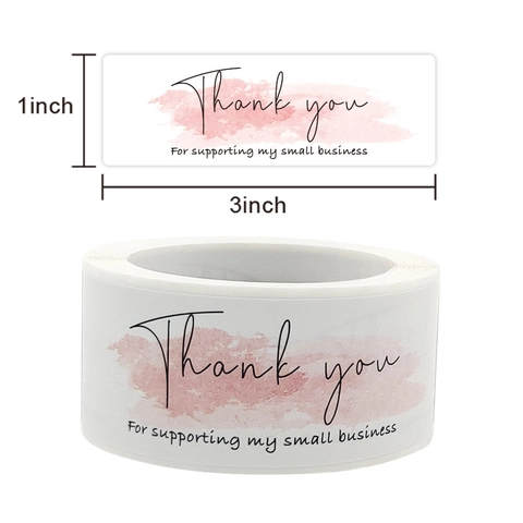 Thank You For Supporting My Small Business Stickers Pink Watercolor Rectangle Adhesive Labels For Gift Packaging Seals