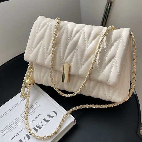 Fashion Women Quilted Lattice Chain Crossbody Bag Urban Chic PU Leather Small Square Shoulder Bag With Gold Ball Adjuster