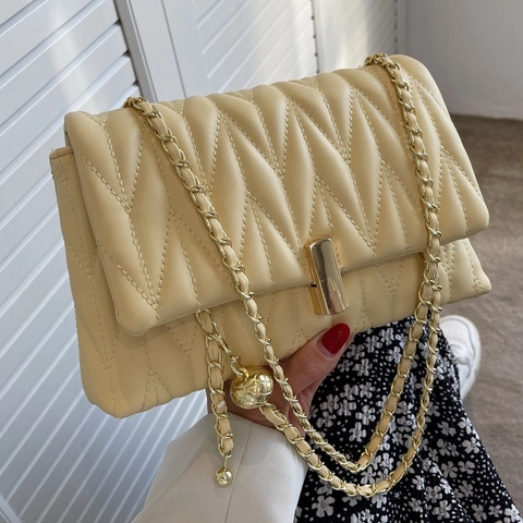 Fashion Women Quilted Lattice Chain Crossbody Bag Urban Chic PU Leather Small Square Shoulder Bag With Gold Ball Adjuster