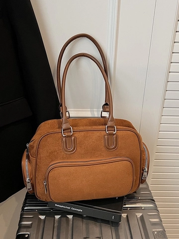 Borsa a Spalla in Pelle Scamosciata Sintetica Retro per Donna Grande Capacità Borsa Sottobraccio Vintage Borsa Tote Casual Con Multitasche Pendolare